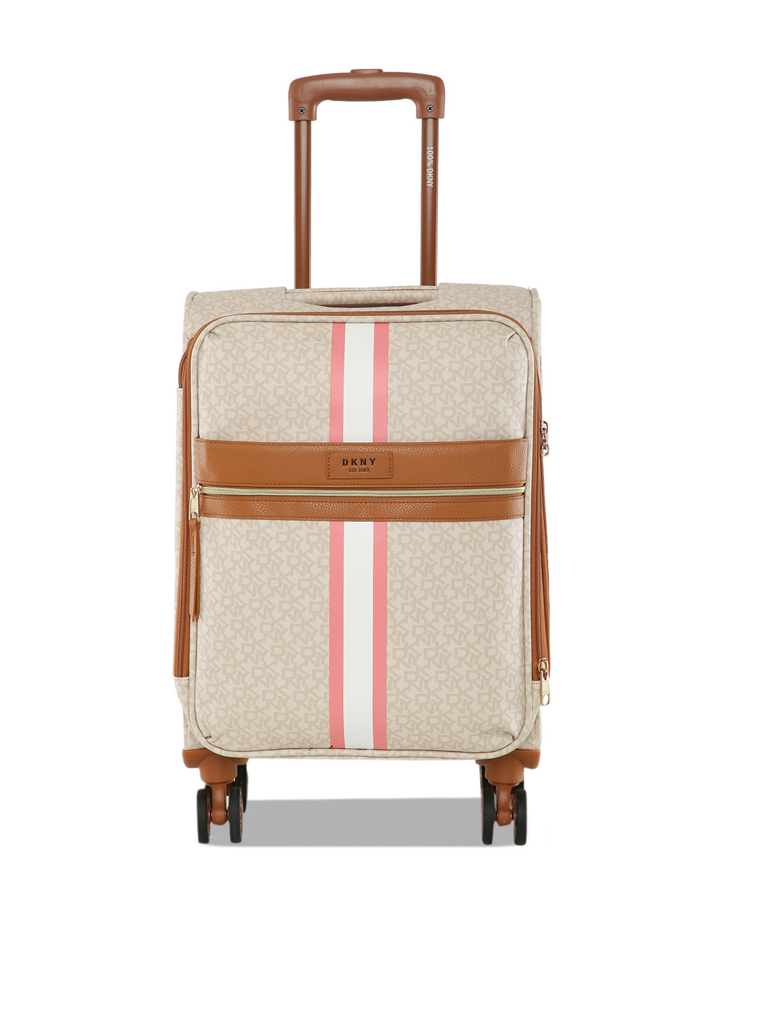 

DKNY SIGNATURE STRIPE Cream Polyester Soft 21 Cabin Size Trolley