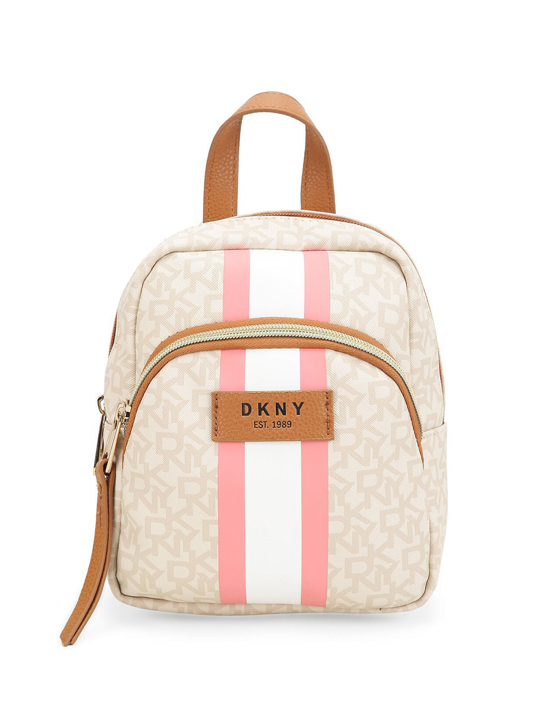 

DKNY SIGNATURE STRIPE Cream Color PVC Material Soft Medium Size Backpack