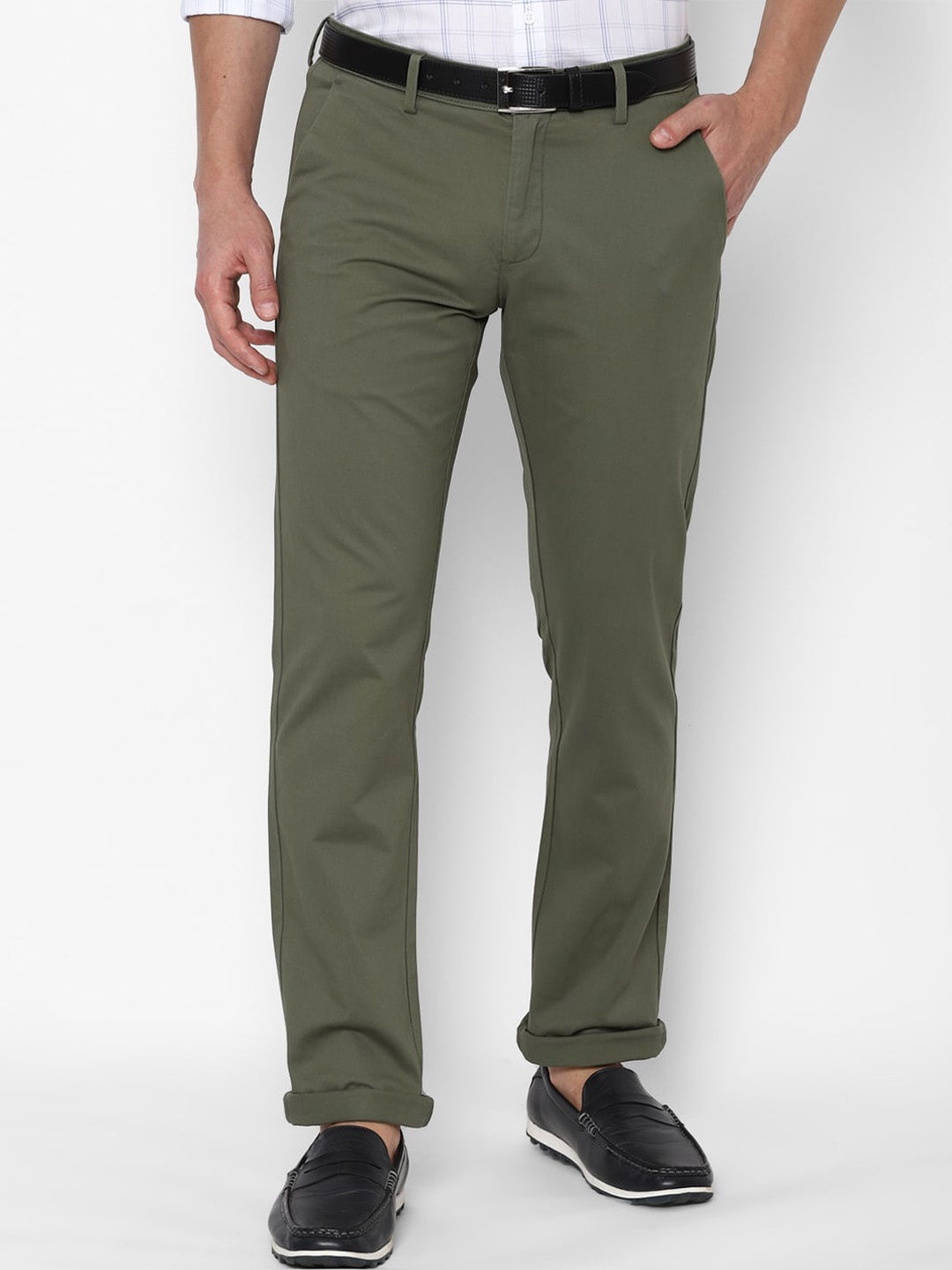 

Allen Solly Men Olive Green Solid Slim Fit Trouser
