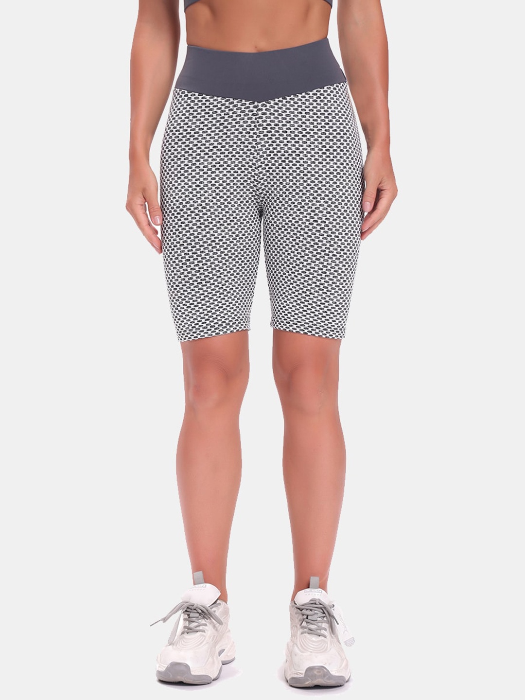 

URBANIC Women Grey Printed Slim Fit High-Rise Sports Shorts