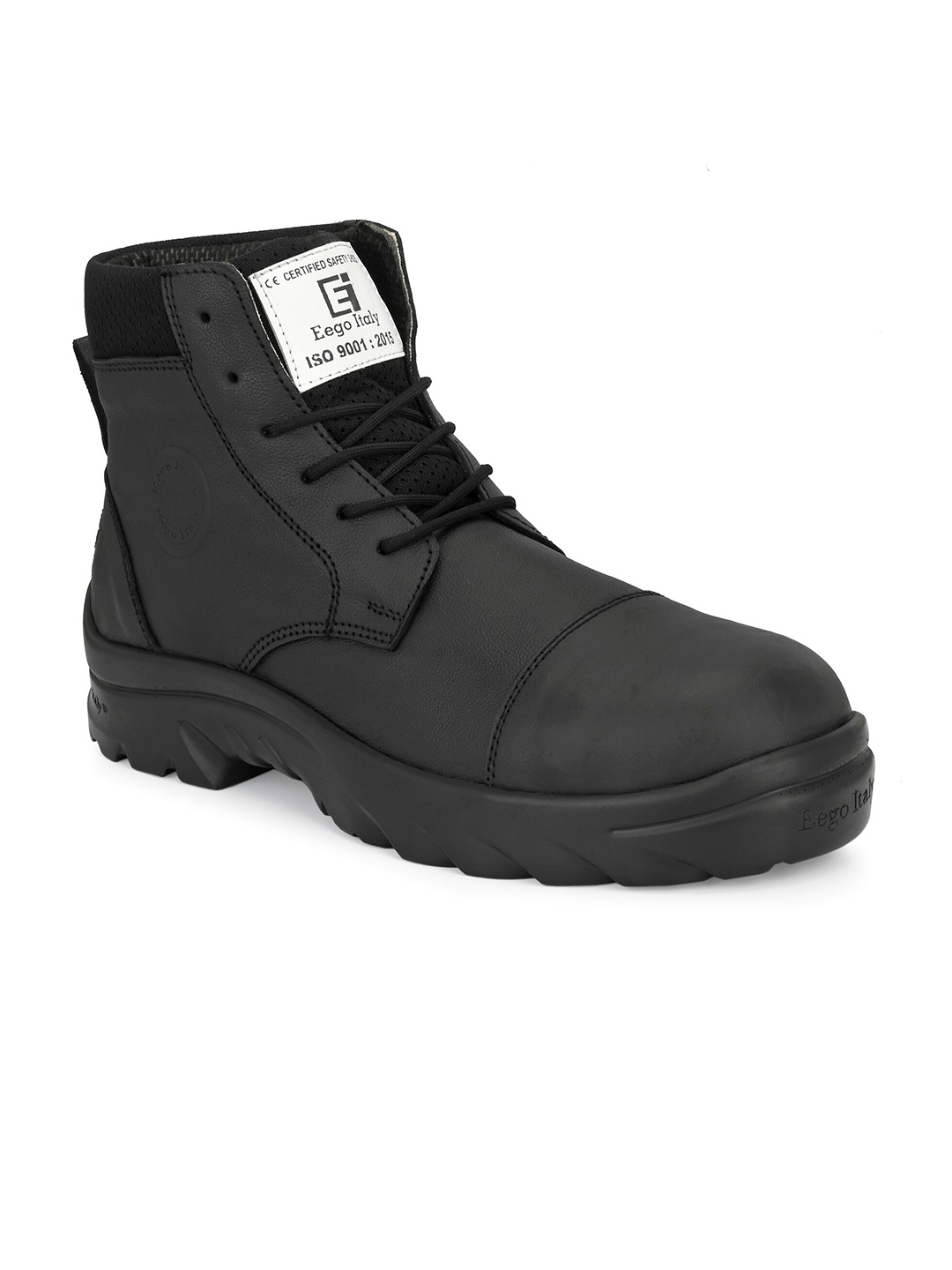 

Eego Italy Men Black Solid Leather Industrial Safety Shoes