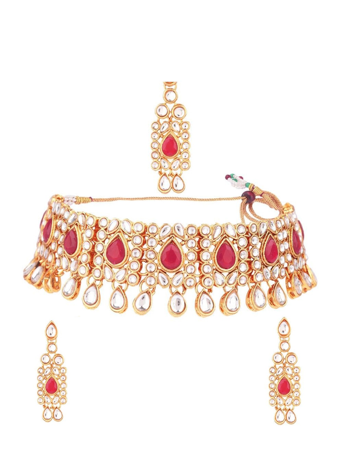 

Efulgenz Gold-Plated Pink Kundan-Studded & Beaded Jewellery Set
