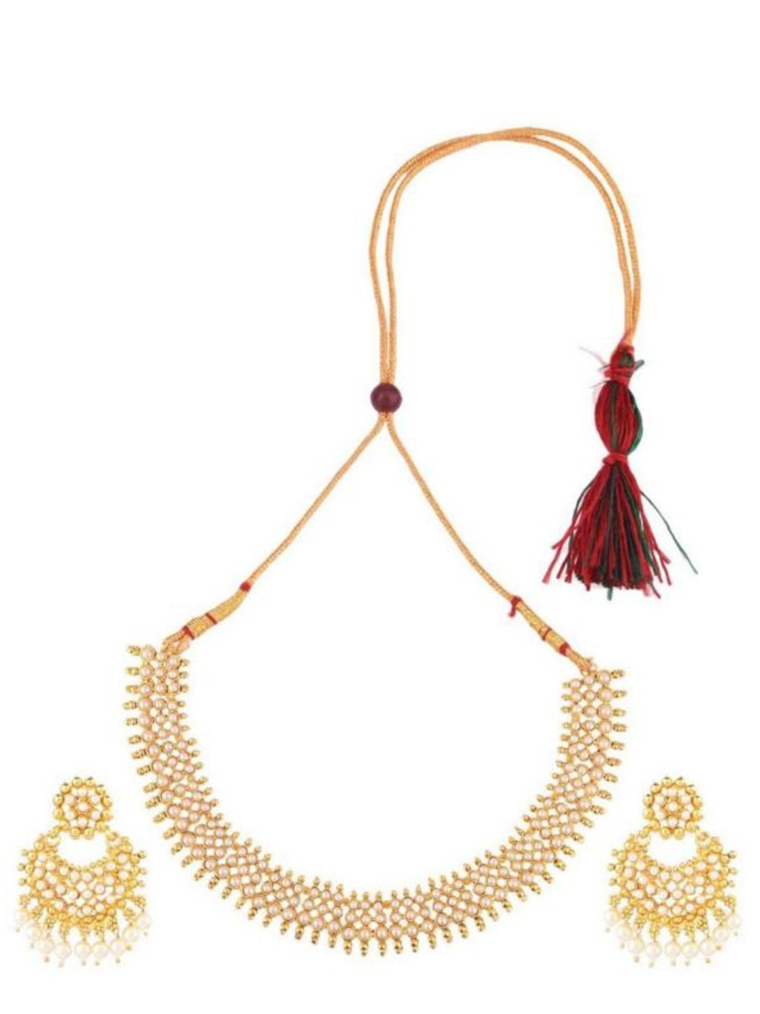 

Efulgenz Gold-Plated & Toned White Crystal Stone Studded Jewellery Set