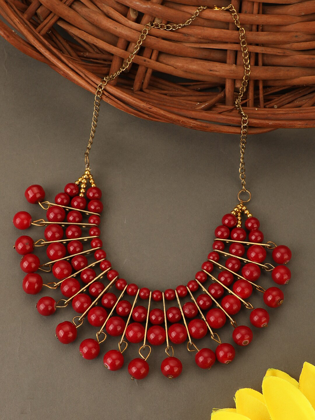 

Bhana Fashion Women Gold-Plated & Red Necklace