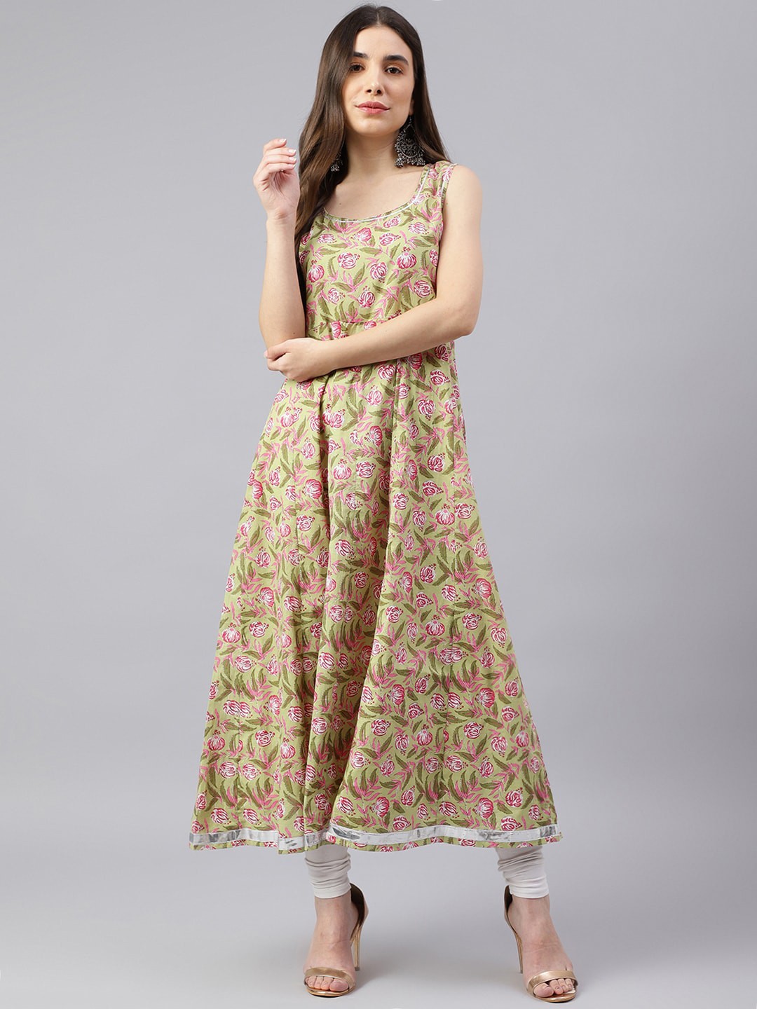 

DECKEDUP Women Green Ethnic Motifs Printed Anarkali Kurta