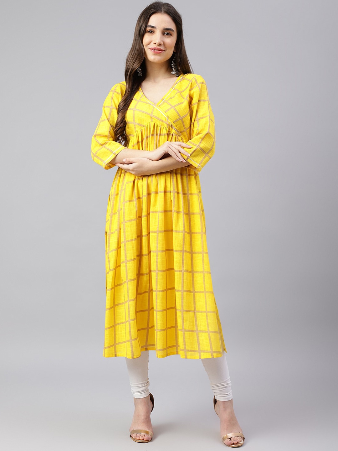 

DECKEDUP Women Yellow Printed Anarkali Kurta
