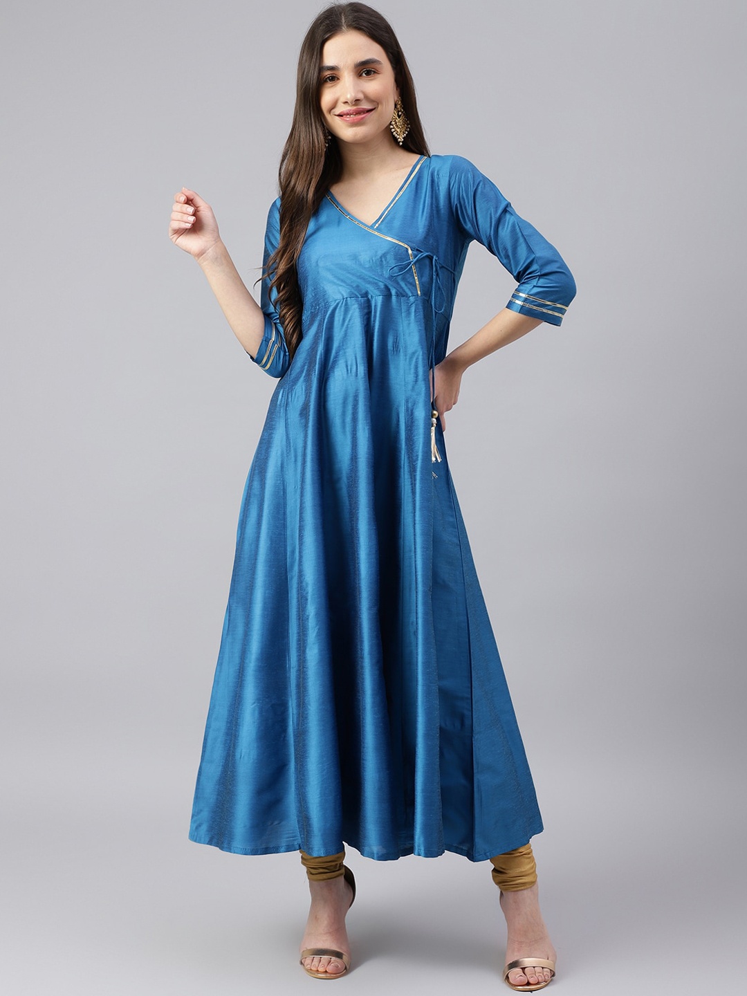 

DECKEDUP Women Blue Yoke Design Anarkali Kurta