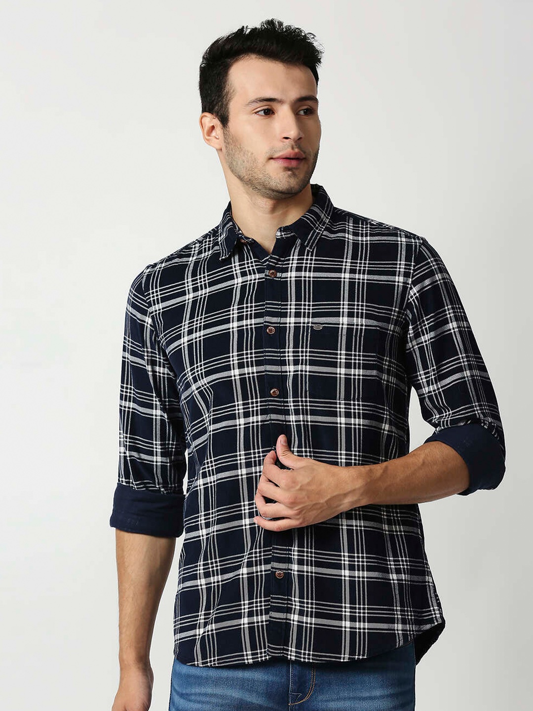

Pepe Jeans Men Blue Tartan Checks Cotton Casual Shirt