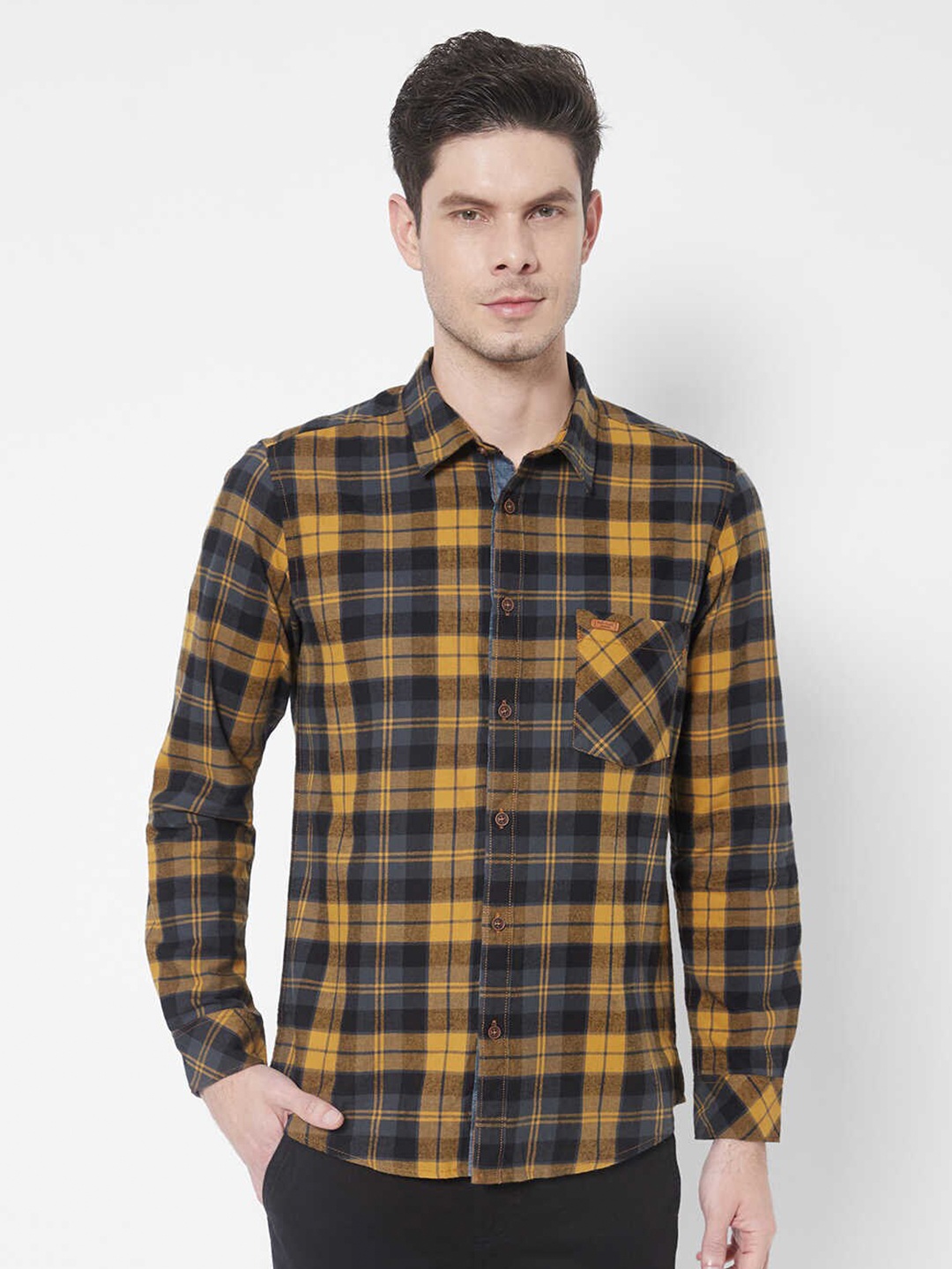 

Pepe Jeans Men Yellow Checked Casual Cotton Shirt