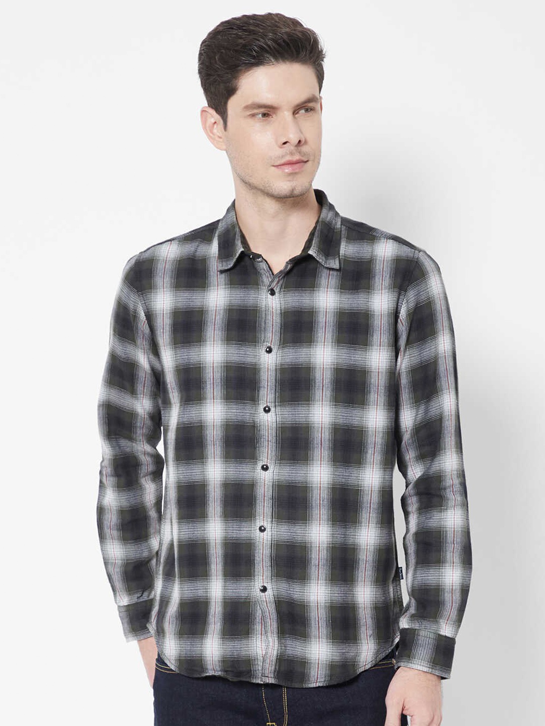 

Pepe Jeans Men Olive Green Tartan Checked Casual Cotton Shirt