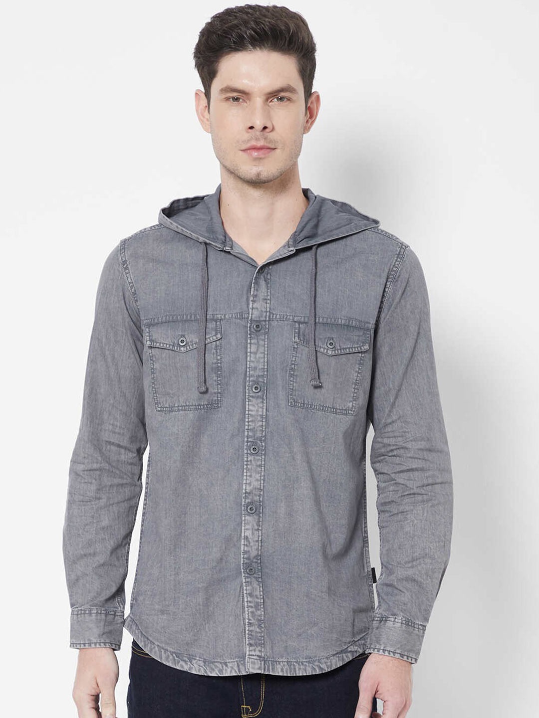 

Pepe Jeans Men Grey Denim Casual Shirt