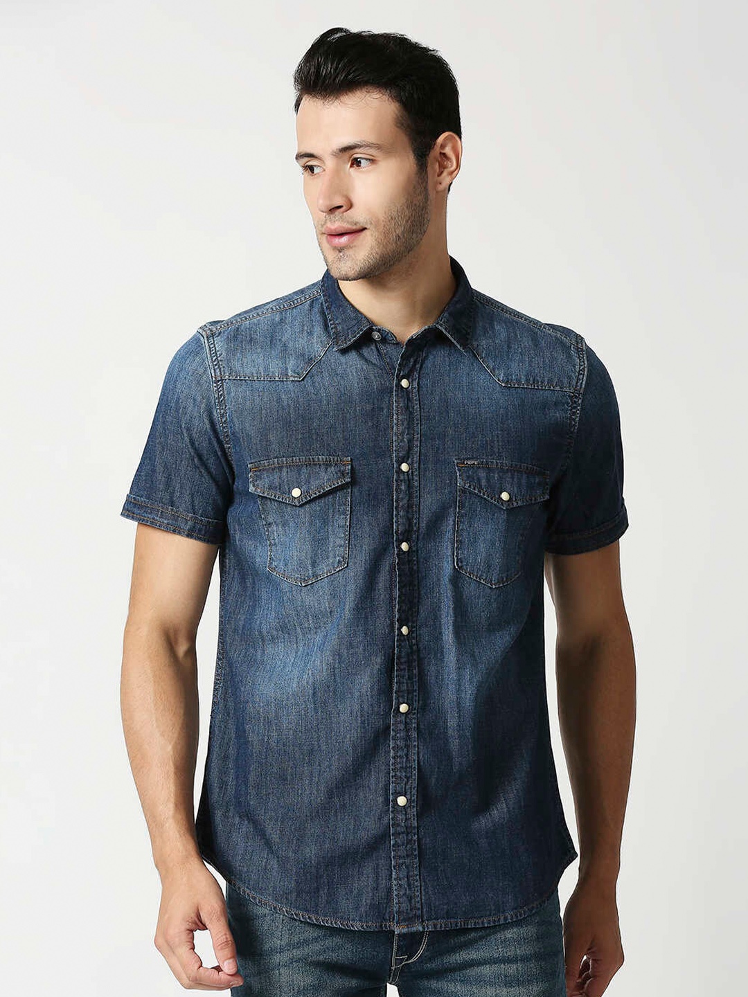 

Pepe Jeans Men Blue Faded Casual Shirt