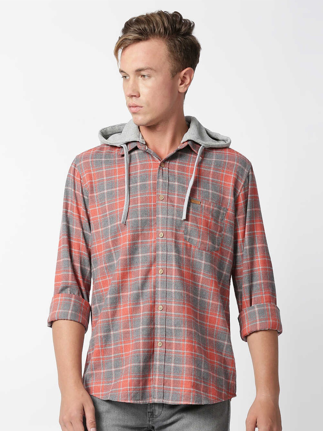 

Pepe Jeans Men Orange Tartan Checks Checked Cotton Casual Shirt