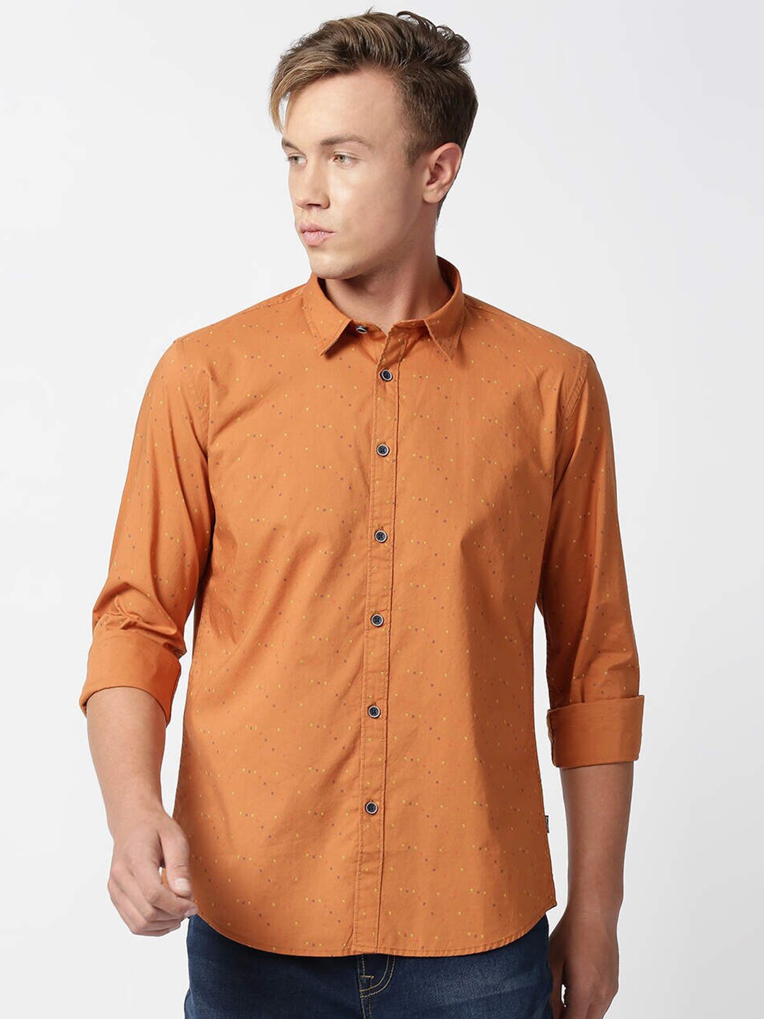 

Pepe Jeans Men Orange Printed Casual Shirt