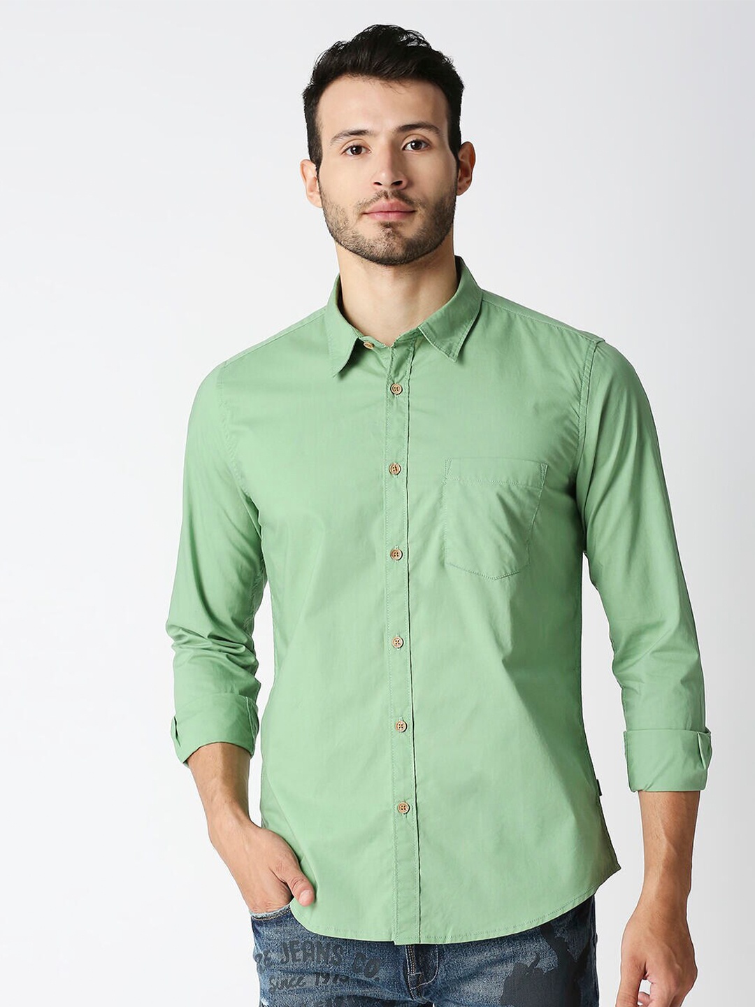 

Pepe Jeans Men Green Solid Casual Shirt
