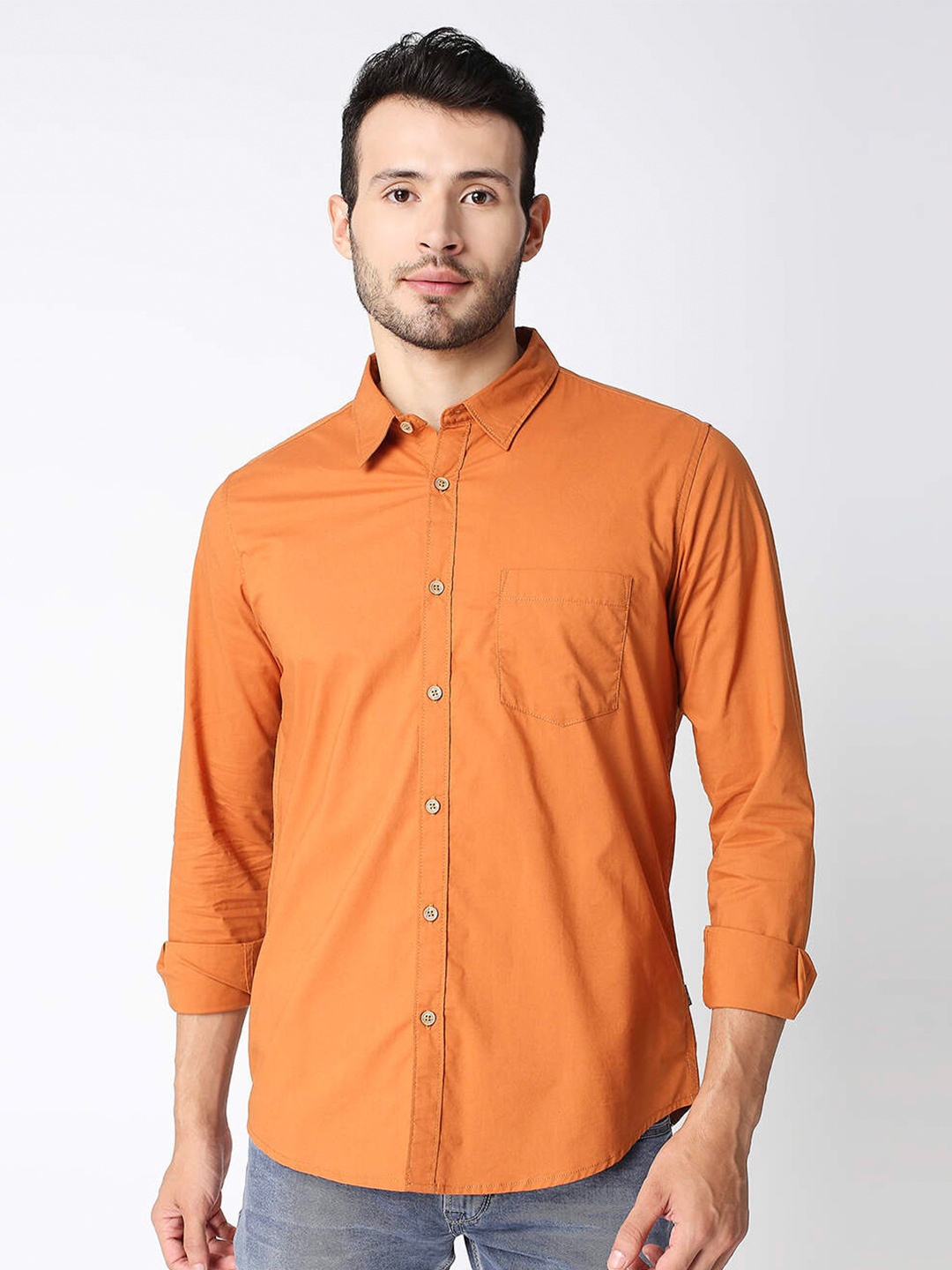 

Pepe Jeans Men Orange Regular Fit Casual Cotton Shirt