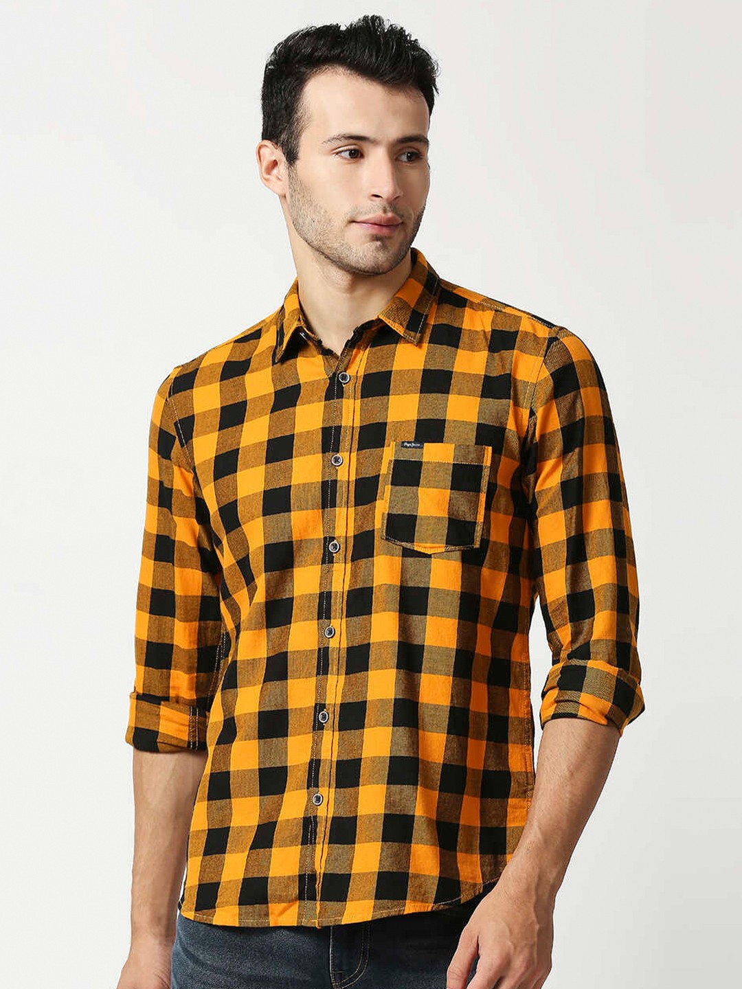 

Pepe Jeans Men Yellow Buffalo Checks Checked Casual Shirt
