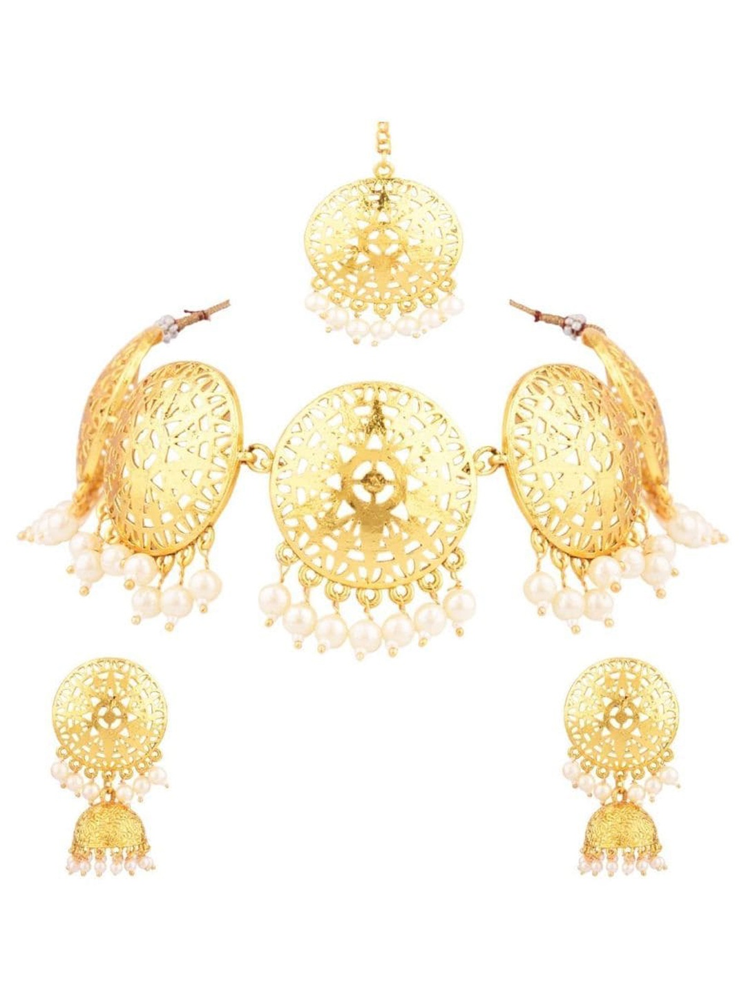 

Efulgenz Gold-Plated White Beaded Antique Jewellery Set