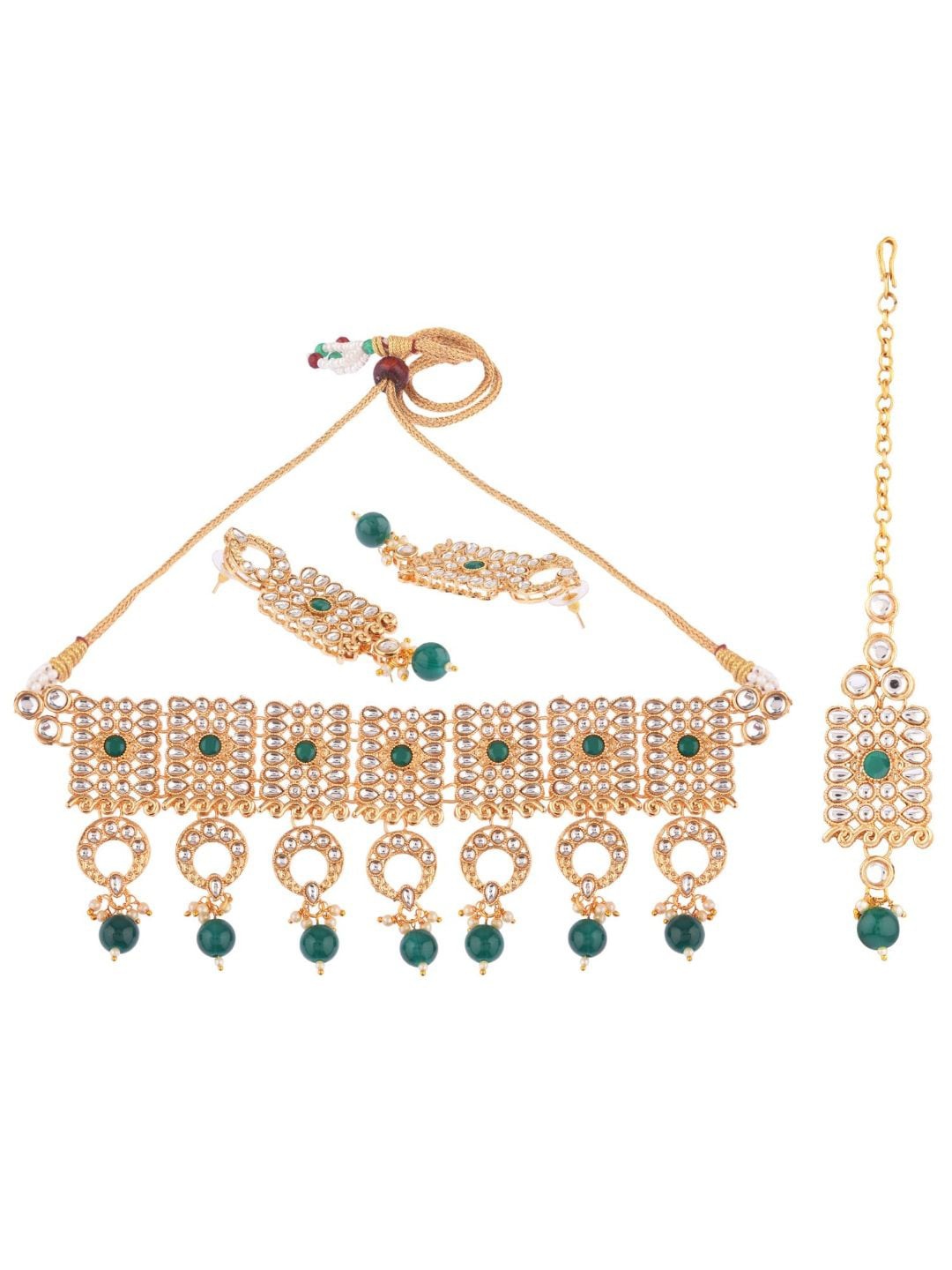 

Efulgenz Green & White Gold-Plated Crystal Studded & Beaded Antique Jewellery Set