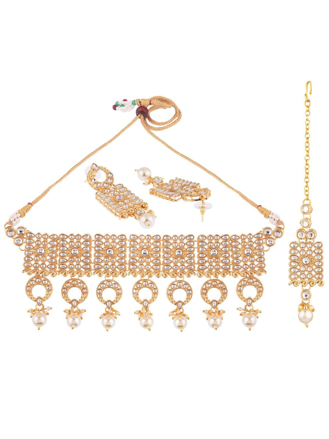 

Efulgenz White Gold-Plated Kundan Jewellery Set