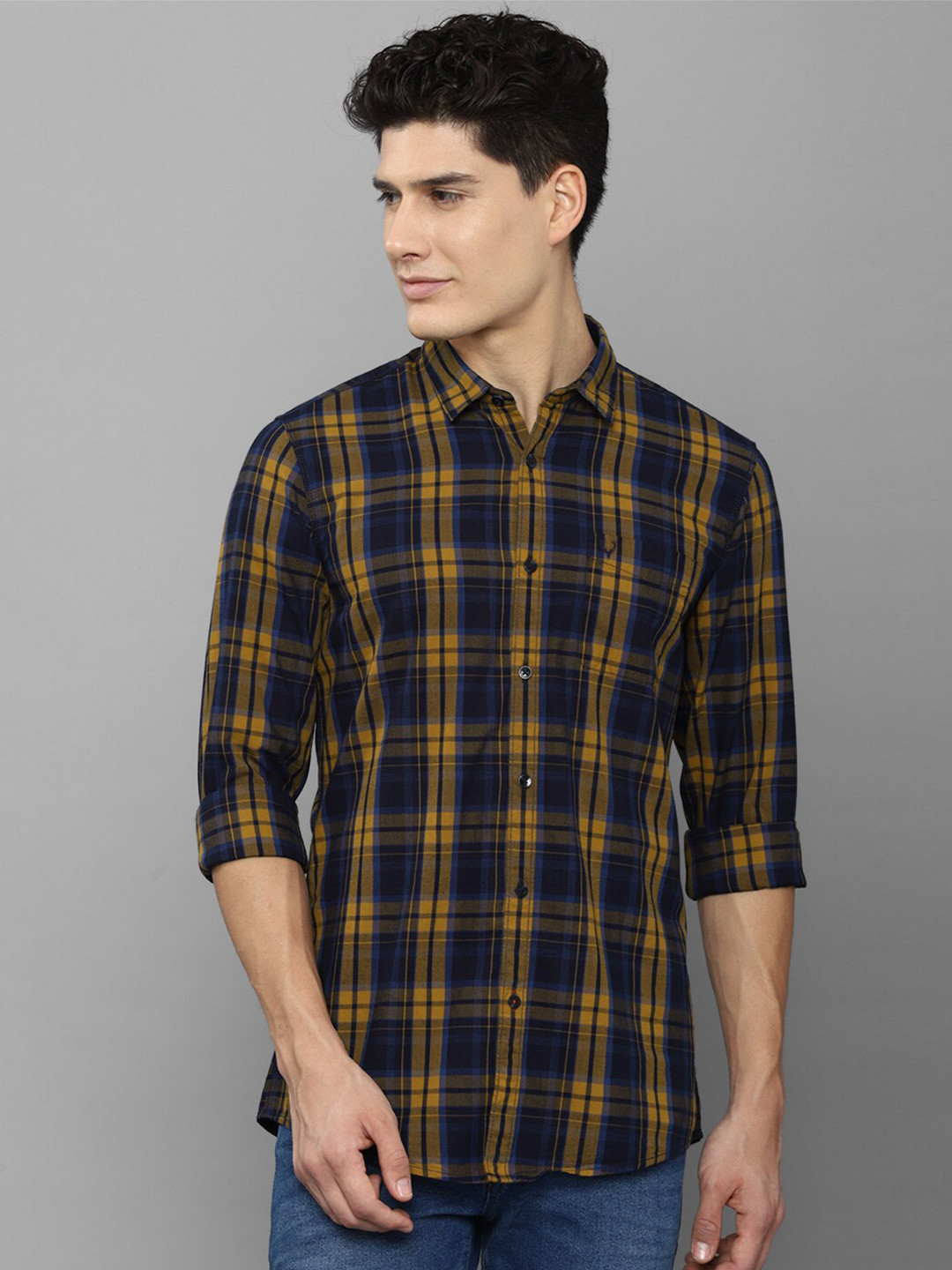 

Allen Solly Sport Men Navy Blue Tartan Checked Casual Cotton Shirt