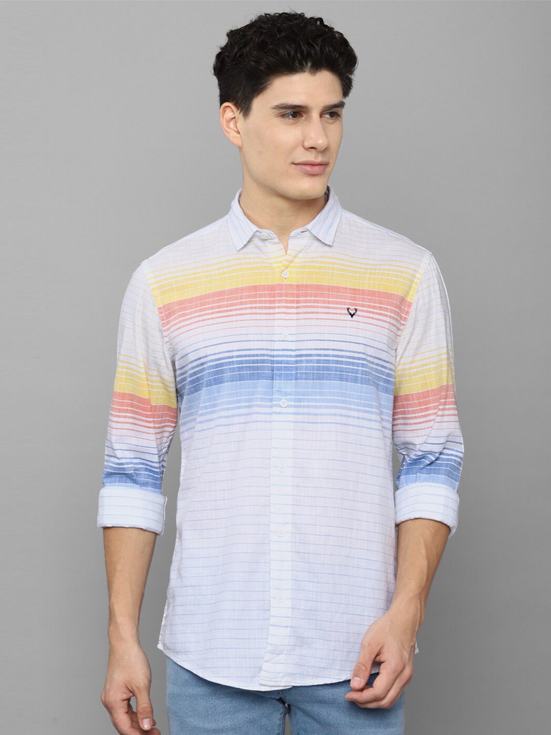Allen Solly Sport Men White Horizontal Striped Pure Cotton Casual Shirt