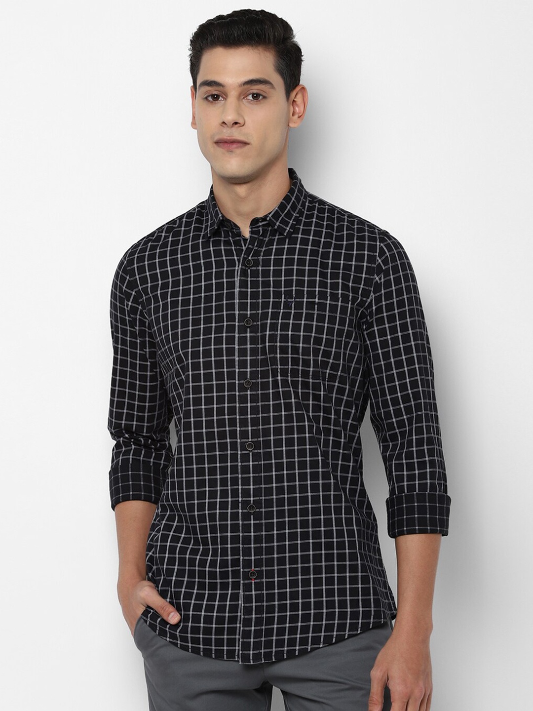 

Allen Solly Sport Men Black Grid Tattersall Checks Cotton Casual Shirt