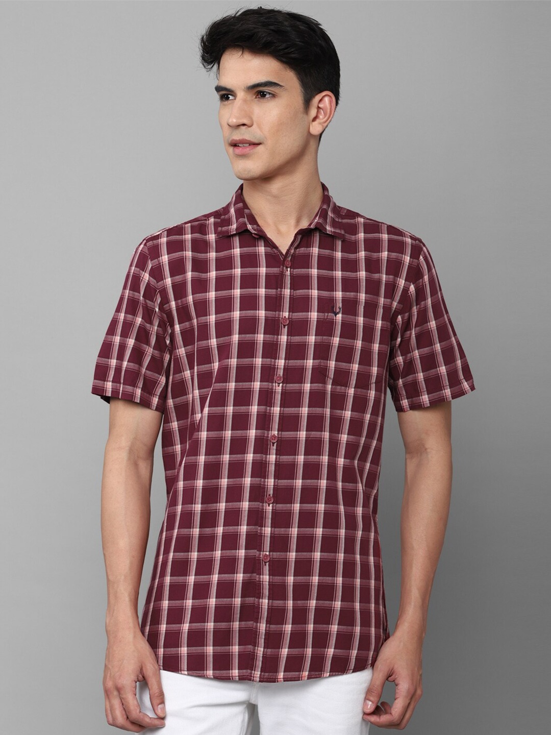 

Allen Solly Sport Men Maroon Windowpane Checks Checked Casual Cotton Shirt