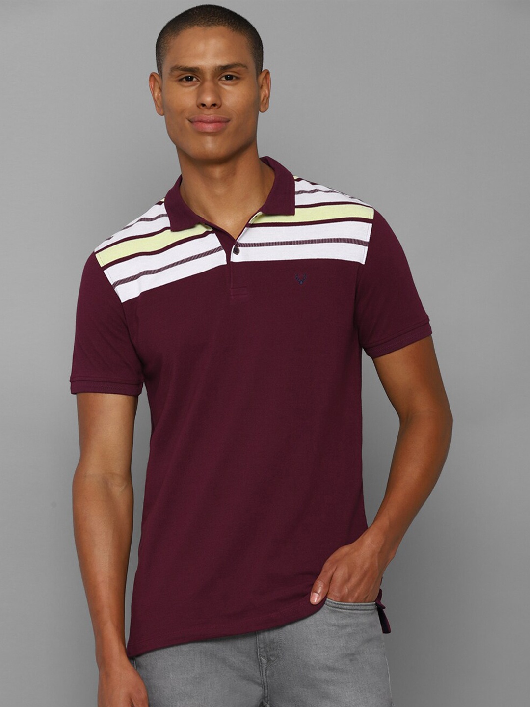 

Allen Solly Men Purple Polo Collar Monochrome Cotton T-shirt