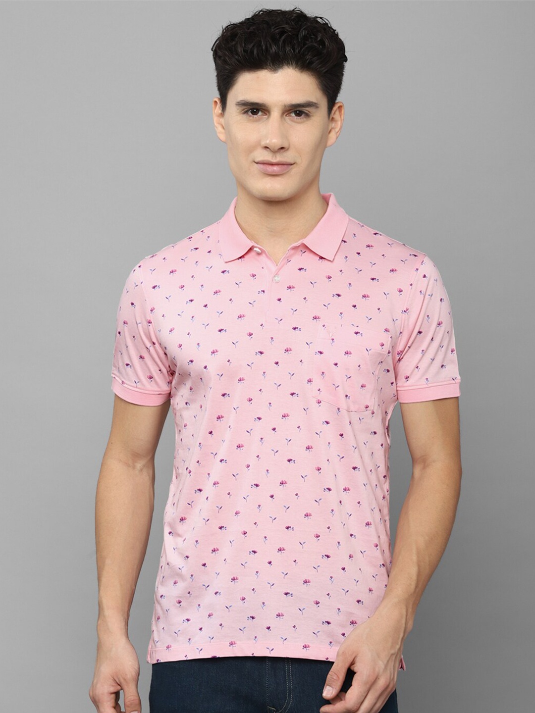 

Allen Solly Men Pink Floral Printed Polo Collar Cotton T-shirt