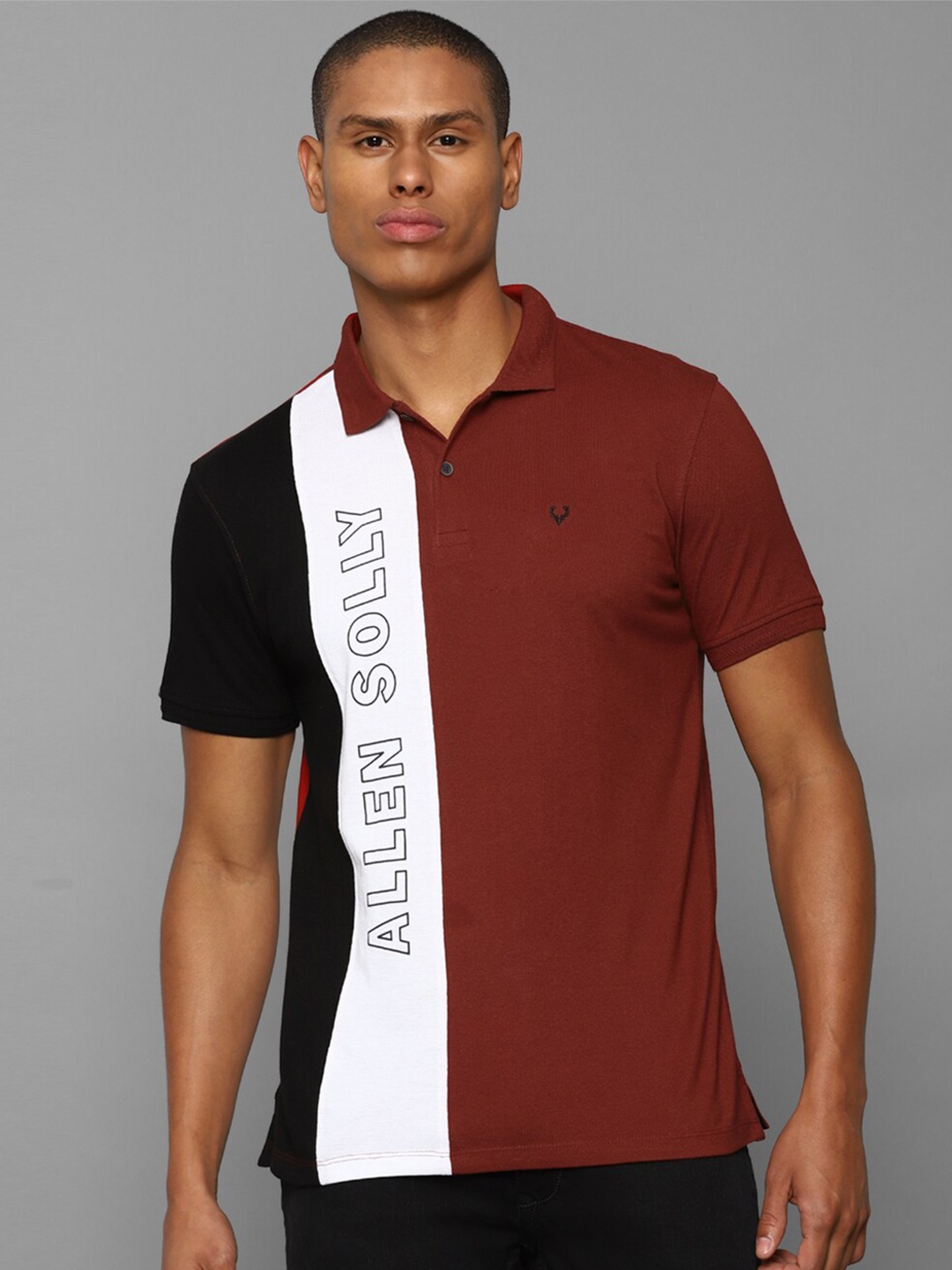

Allen Solly Men Maroon & White Printed Polo Collar Cotton T-shirt