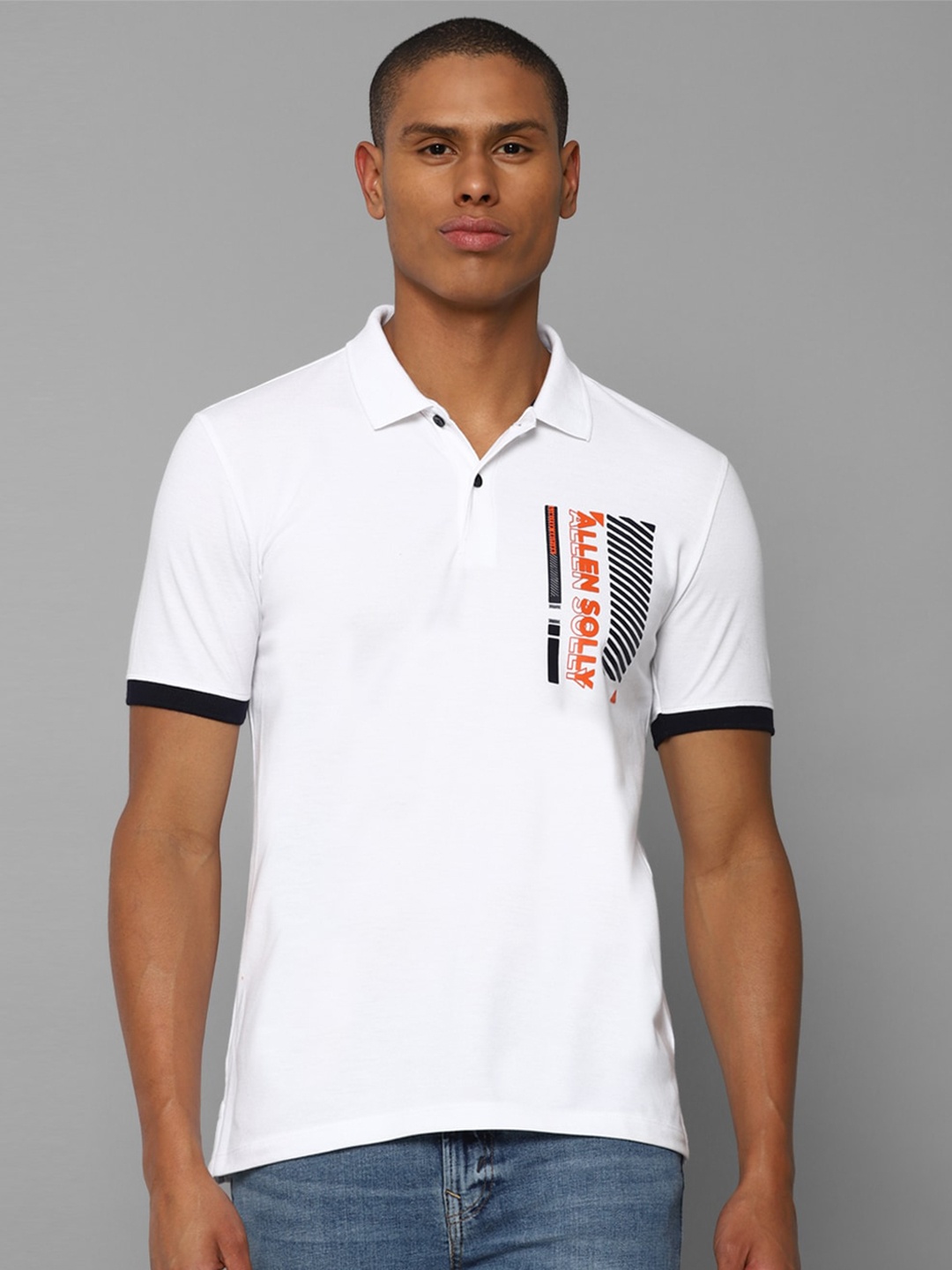 

Allen Solly Men White & Black Typography Polo Collar T-shirt