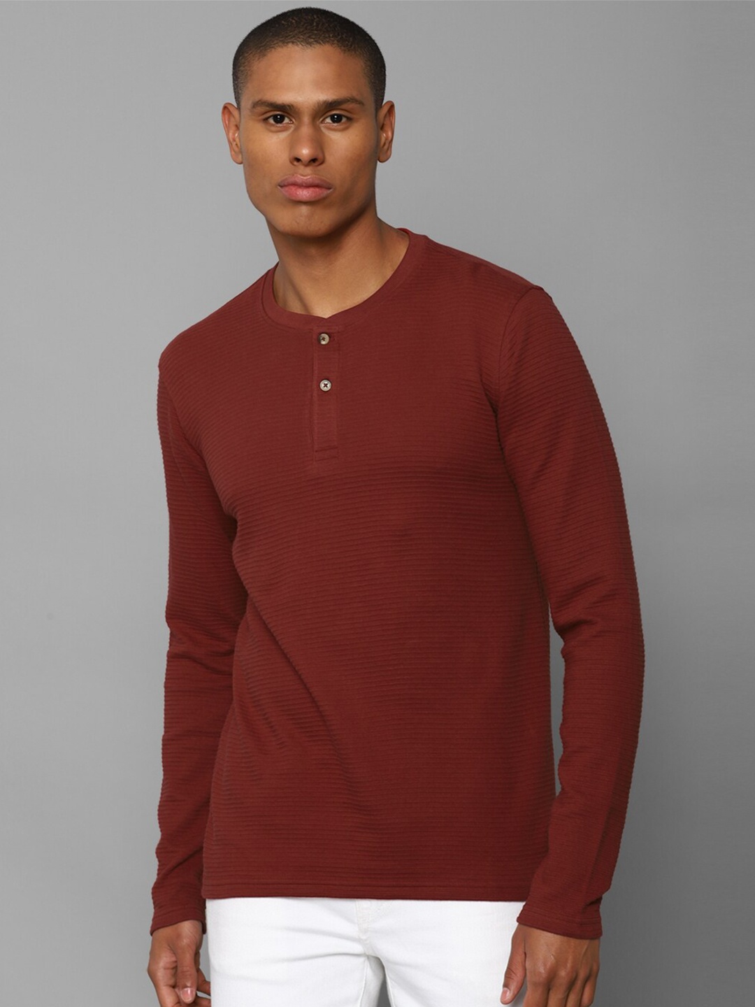

Allen Solly Men Maroon Henley Neck Pure Cotton Slim Fit T-shirt