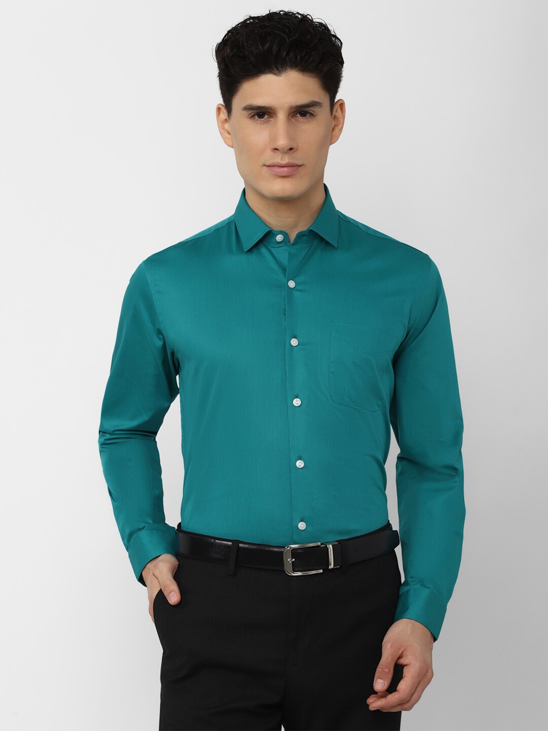 

Peter England Elite Men Green Pure Cotton Formal Shirt