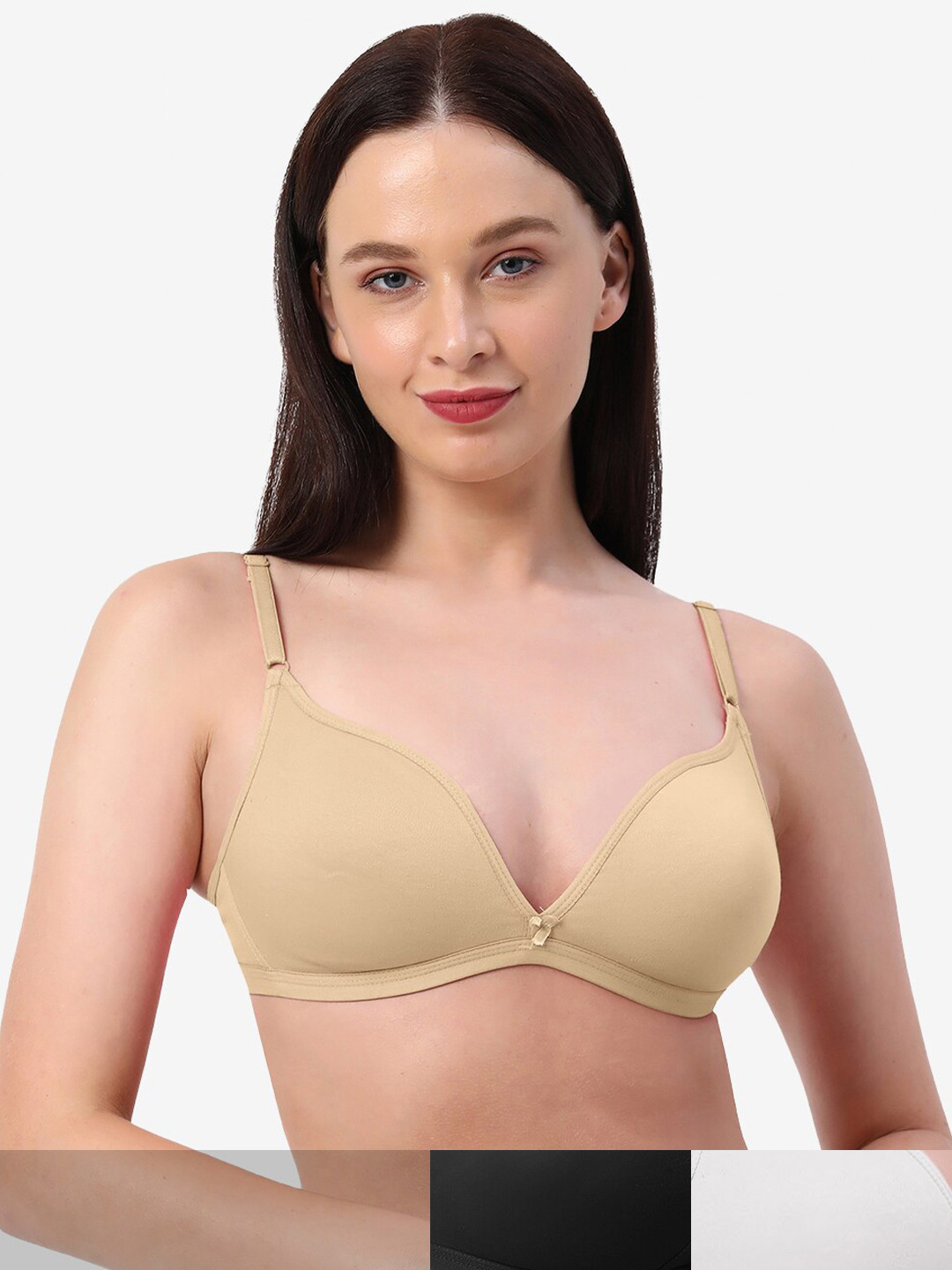 

Planetinner Pack of 3 Non Padded Non Wired Low Coverage Plunge Backless T-Shirt Bra TB13-C3, Beige