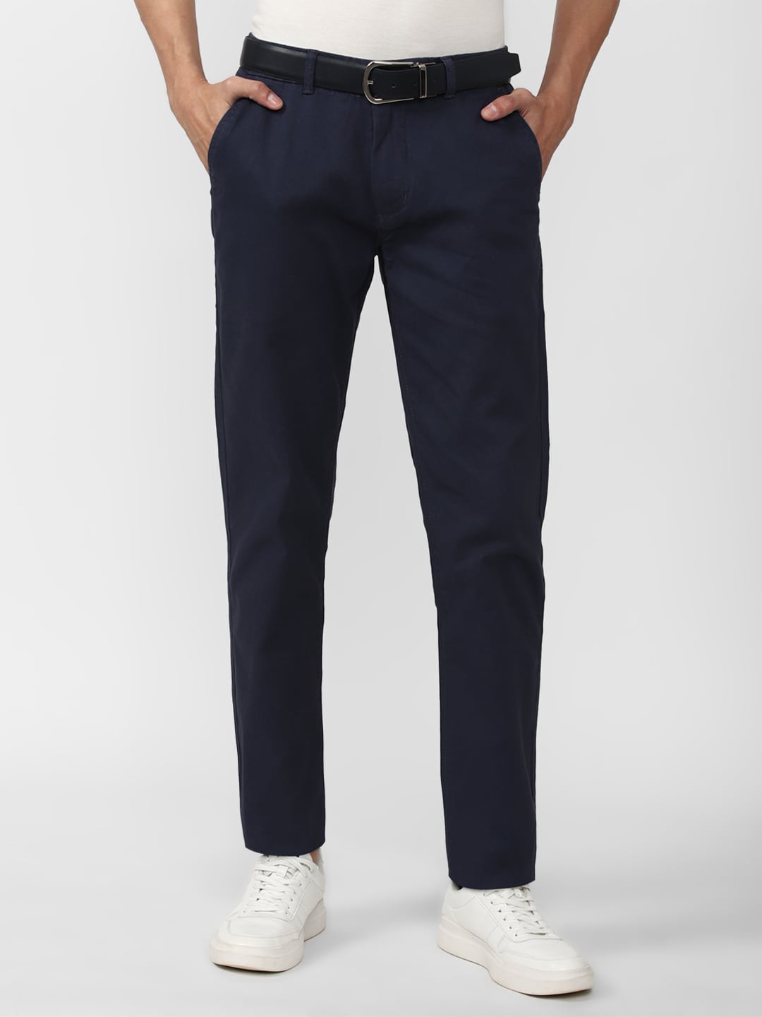 

Peter England Casuals Men Navy Blue Cotton Slim Fit Trousers