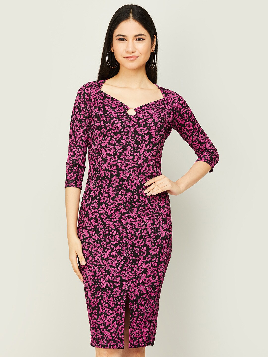 

Ginger by Lifestyle Pink & Black Floral Printed Sheath Dress