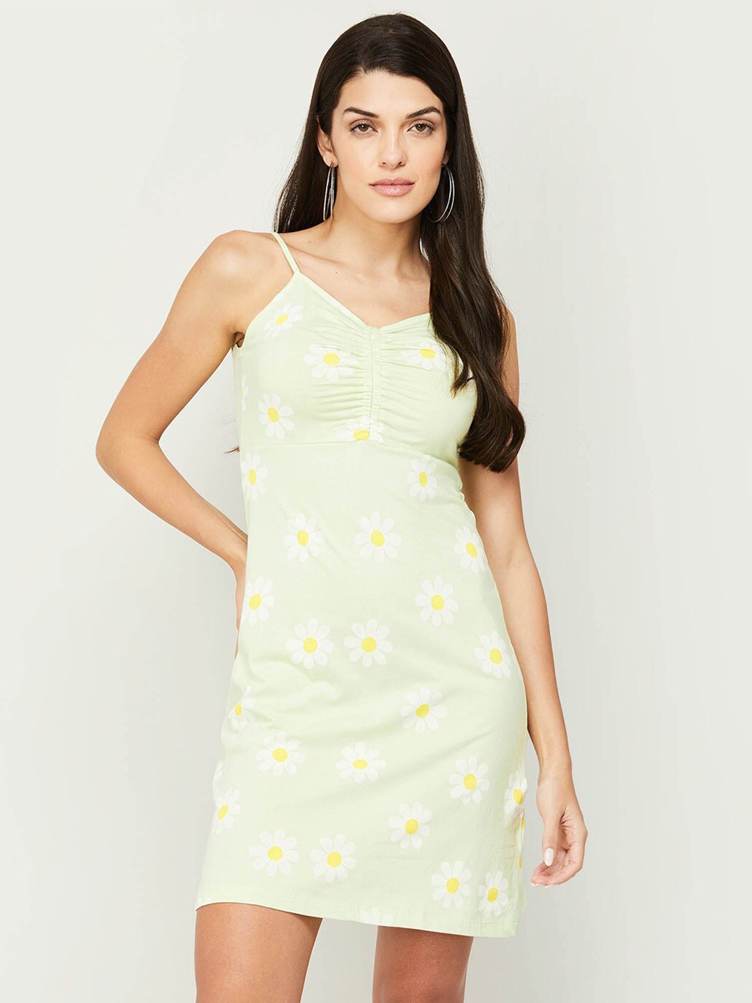 

Ginger by Lifestyle Women Green Floral Pure Cotton Sheath Dress