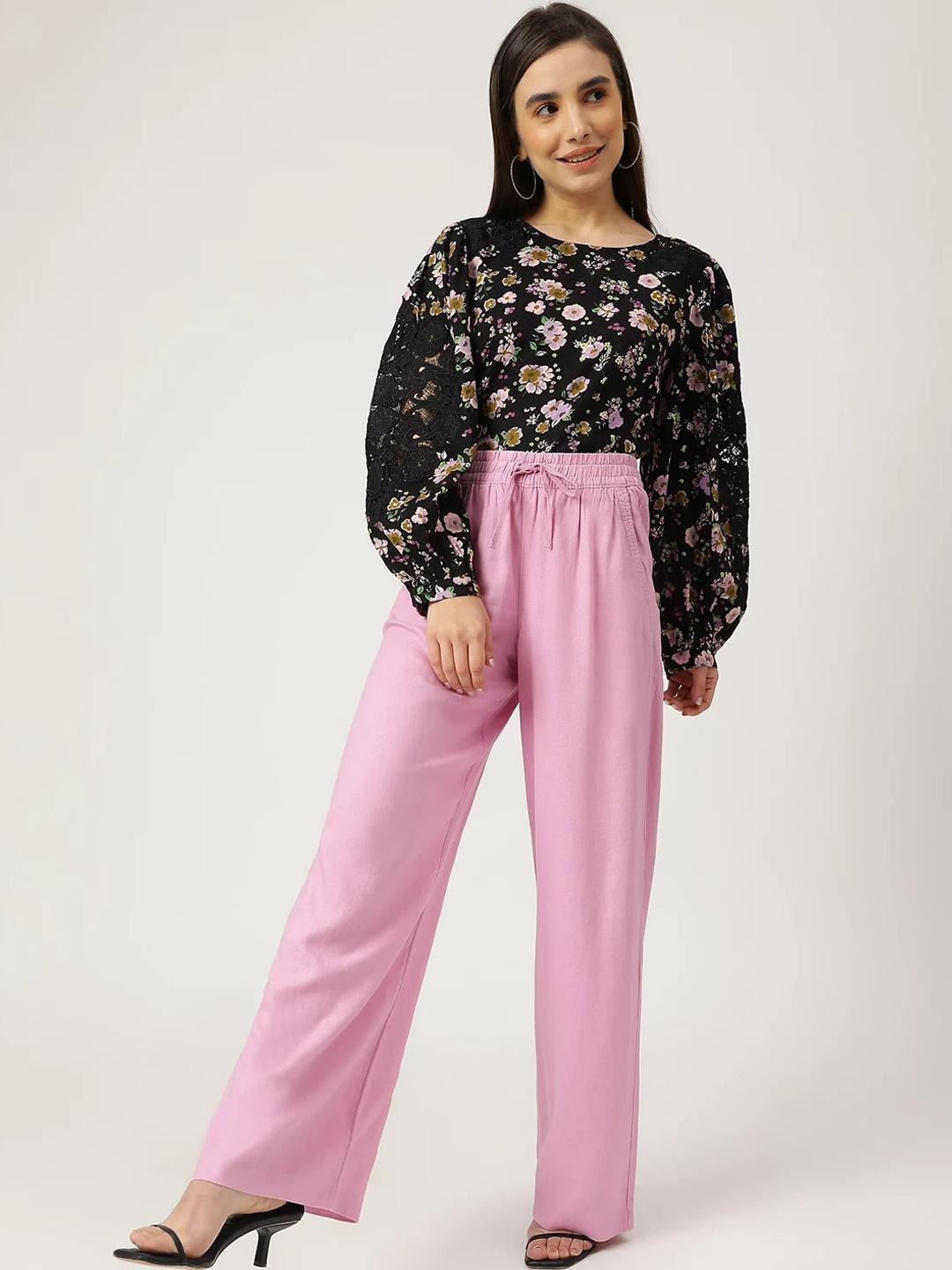 

Marks & Spencer Women Magenta High-Rise Trousers