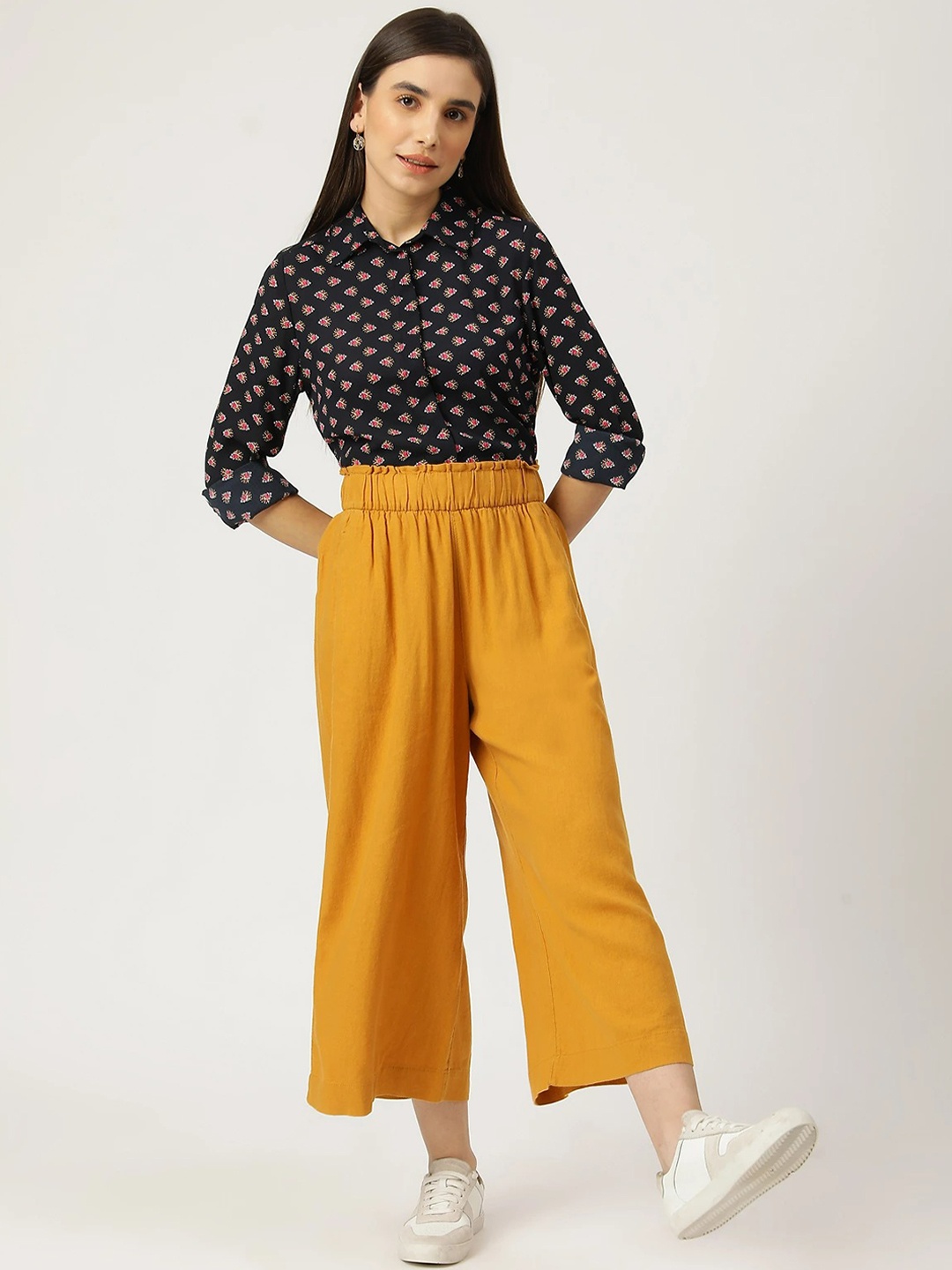 

Marks & Spencer Women Yellow High-Rise Cropped Trouser