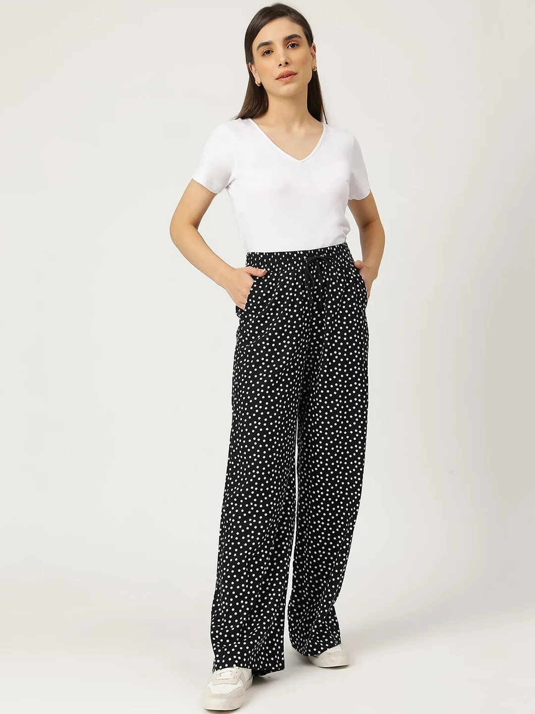 

Marks & Spencer Women Black Printed High-Rise Trousers