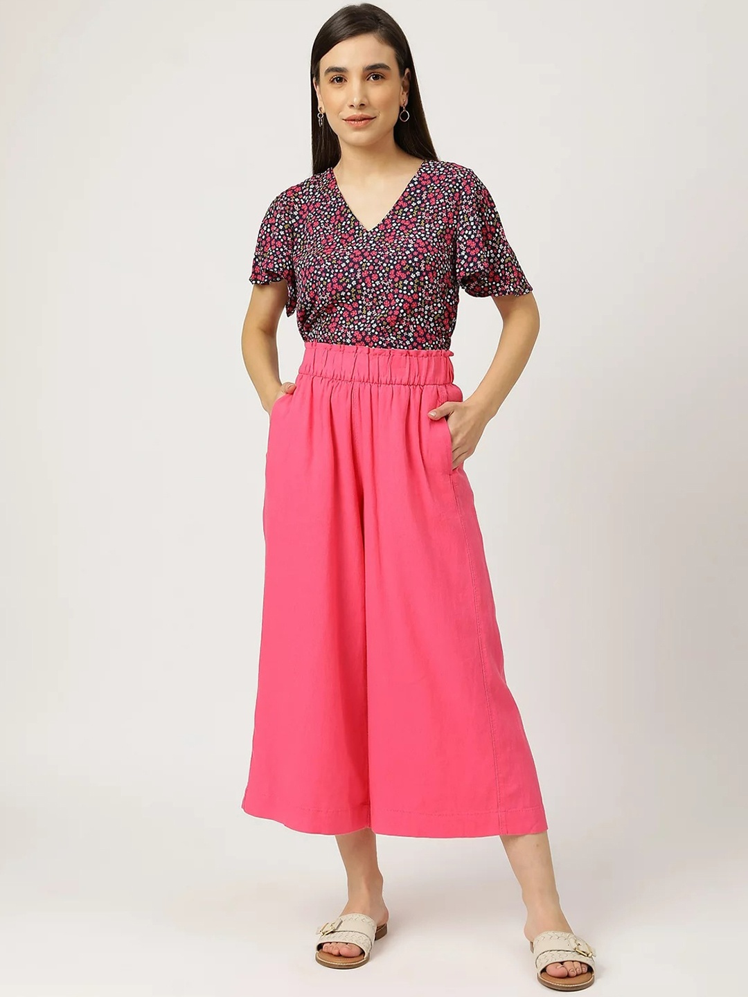 

Marks & Spencer Women Pink High-Rise Culottes Trousers