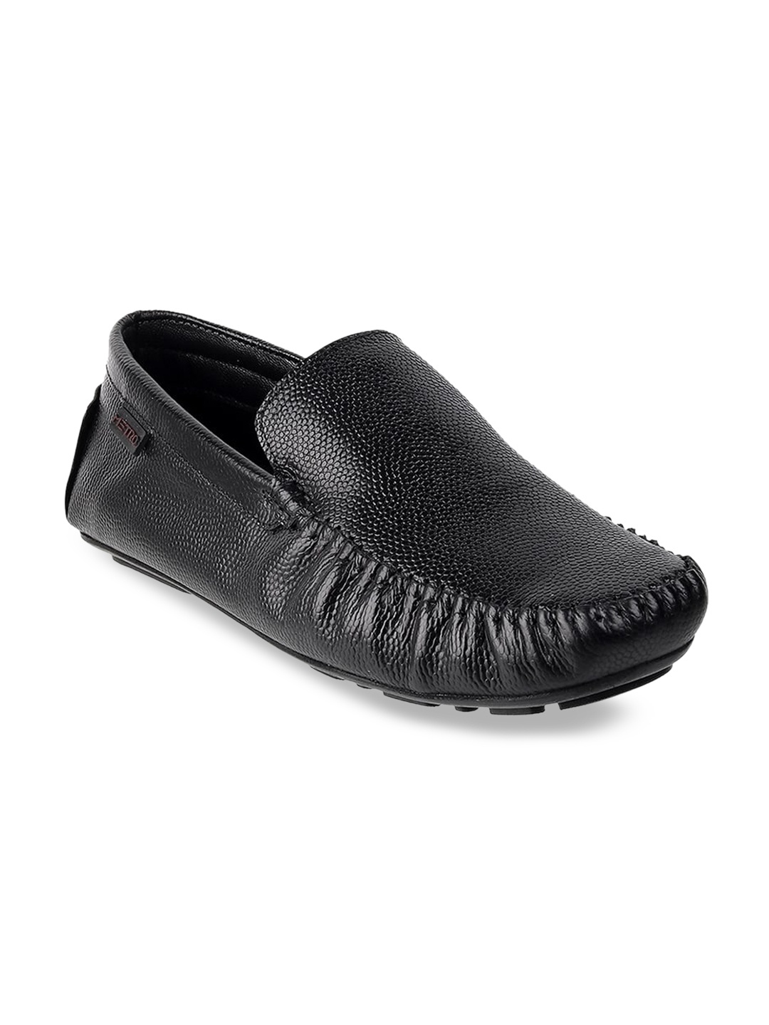 

Metro Men Black Textured Leather Loafers