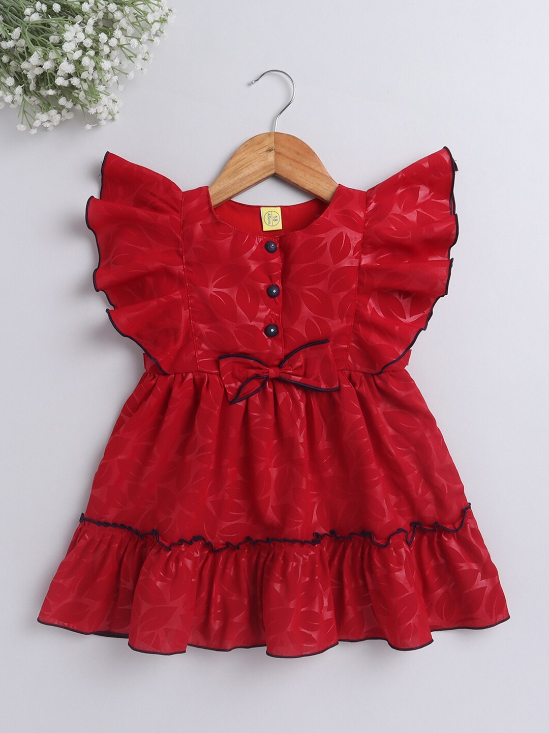 

The Magic Wand Girls Red Floral Flutter Sleeves A-Line Dress