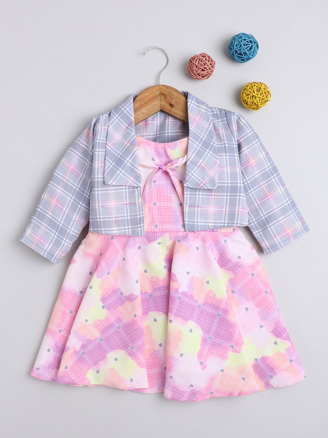 

The Magic Wand Girls Pink & Yellow Checked Applique Dress With Coat