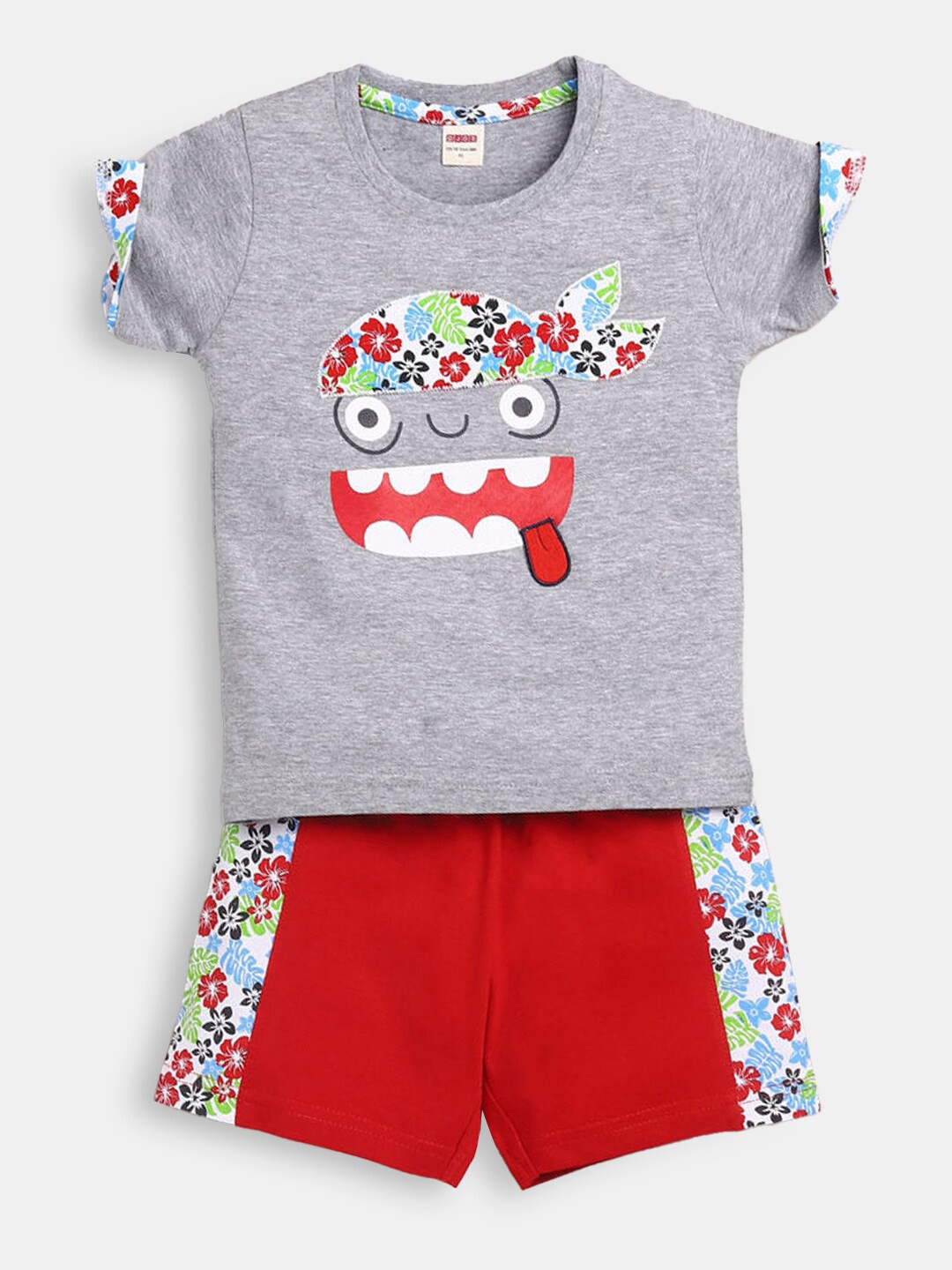 

Hopscotch Boys Grey & Red Graphic Printed Top with Shorts