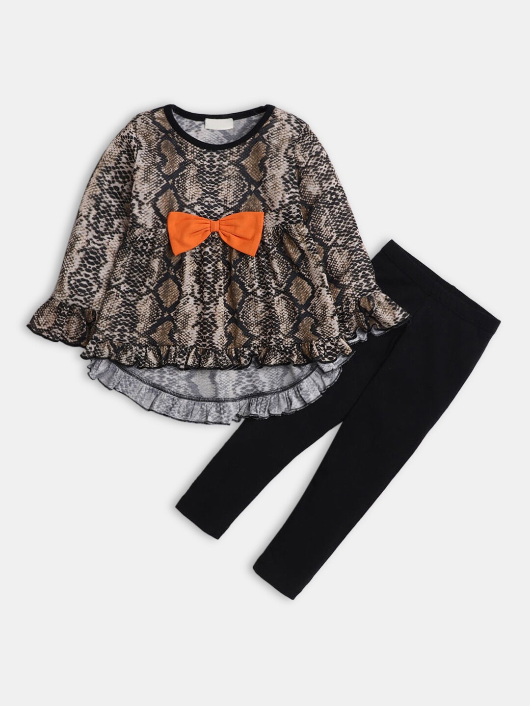 

Hopscotch Girls Brown & Black Printed Top with Leggings