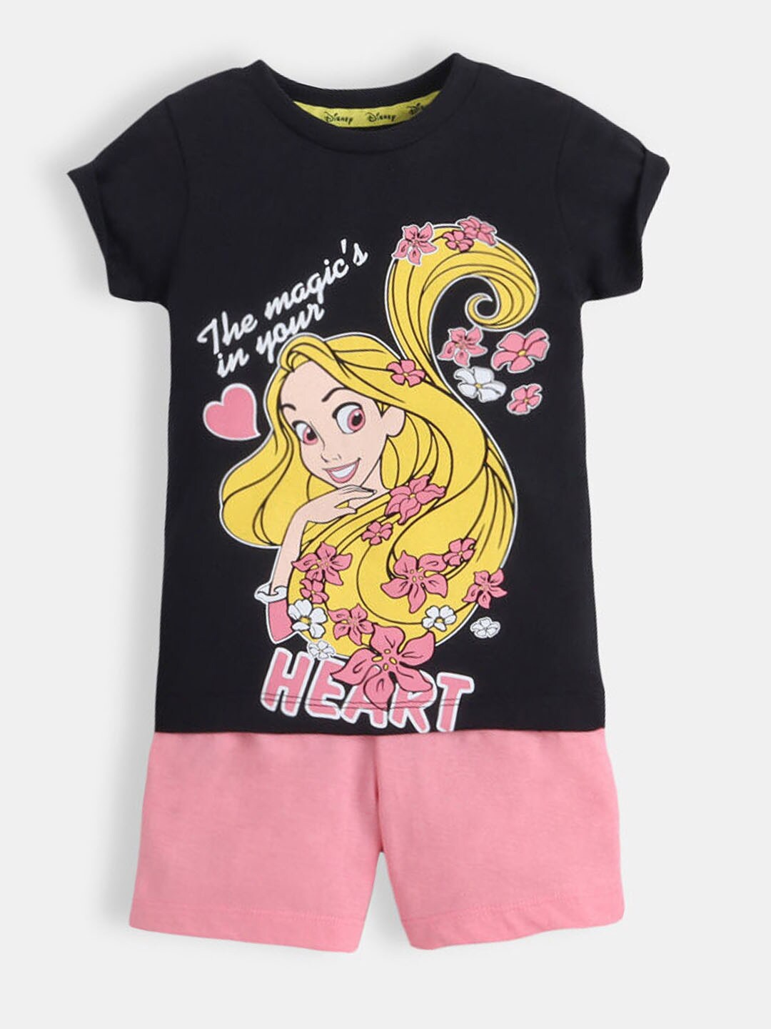 

Hopscotch Girls Black & Pink Printed Top with Shorts