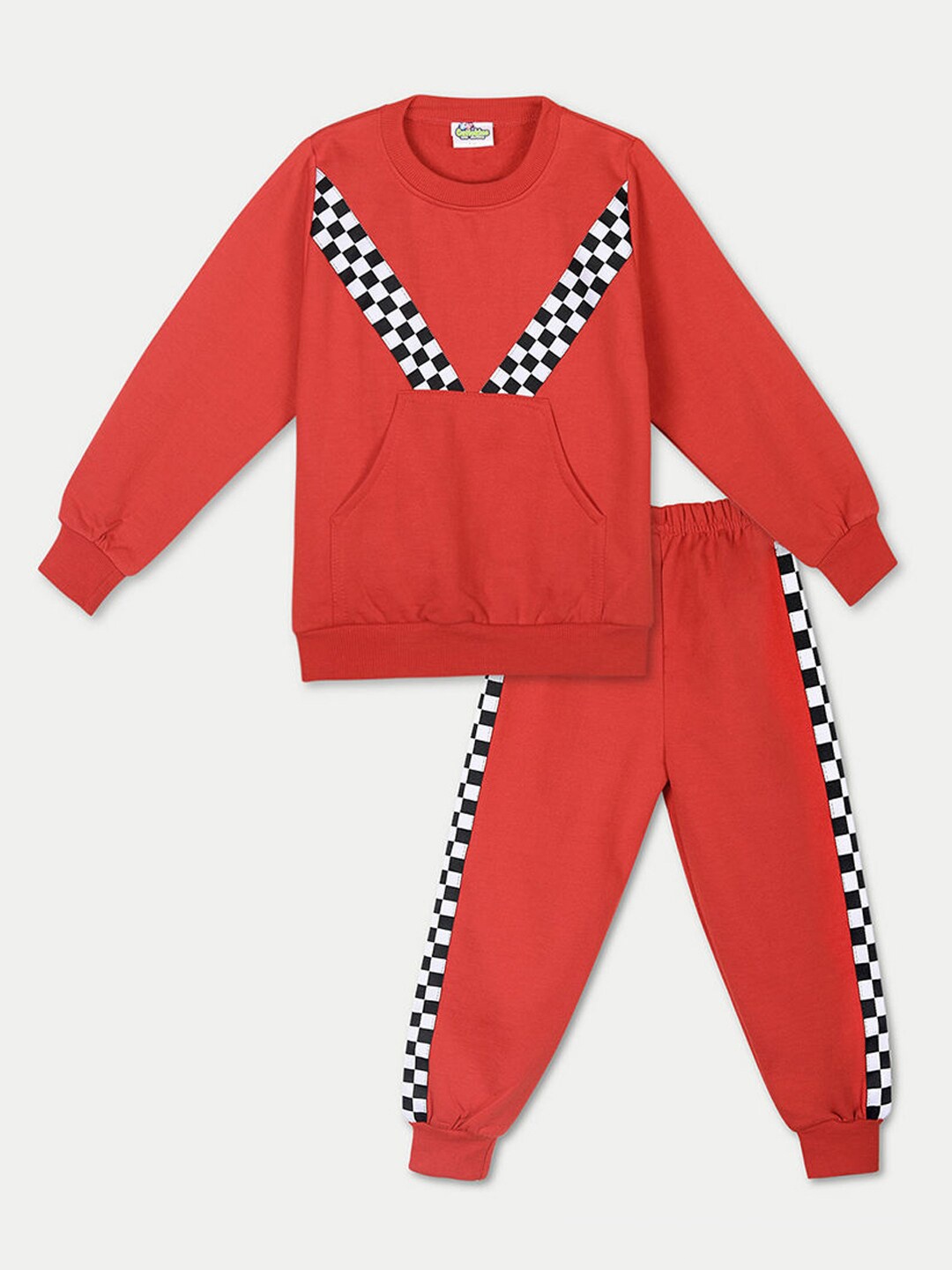 

Hopscotch Girls Red & Black Colourblocked T-shirt with Trousers