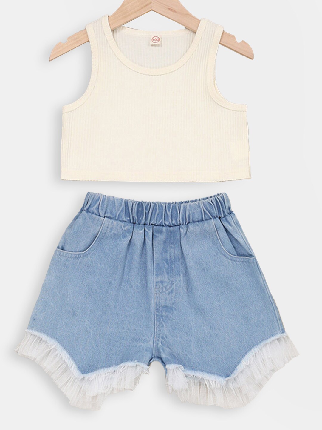

Hopscotch Girls Cream-Coloured & Blue Top with Shorts
